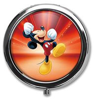 Hanbalin - Mickey Mouse Custom Round Silver Pill Box Pocket 2.1 inches Medicine Tablet Holder Organizer Case for Purse