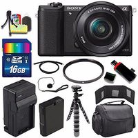 Sony Alpha a5100 Mirrorless Digital Camera with 16-50mm Lens (Black) + Battery + Charger + 16GB Bundle 1 - International Version (No Warranty)