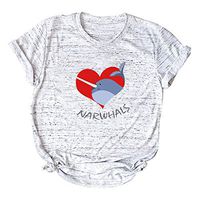 Women's Loose T-Shirts Plus Size Tee Pattern Print Tops O-Neck Turn Over Collar Sleeve Blouse Tunic Xia&Han Gray