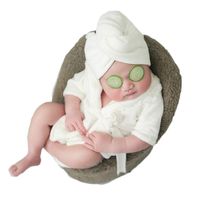 Newborn Baby Photography Photo Props Boy Girl Costume Bathrobes Bath Towel Blanket Photo Shoot (White)