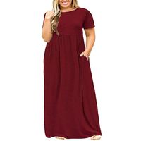 Chaofanjiancai Elegant Dresses Women Short Sleeve Loose Plain Casual Plus Size Long Maxi Dress with Pockets Red