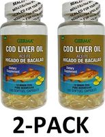 Aceite De Higado De Bacalao Capsules 2 x 100's (200 softgels Total) Pure Norwegian Cod Liver Oil GERMA 2-Pack