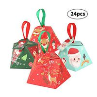 Farram 24pcs Christmas Candy Boxes,Xmas Treat Boxes Decorative Chocolate,Cookies,4 Different Patterns(Santa/Reindeer/Xmas Tree) Gift Box with Small Label and Gift Cord for Festival,Holiday