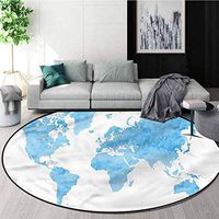 RUGSMAT Map Anti-Skid Area Rug,Blue Watercolor World Map Non-Slip No-Shedding Bedroom Soft Floor Mat Round-55