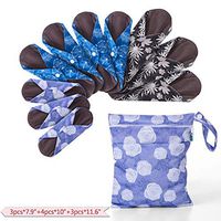 Teamoy 10pcs Cloth Panty Liners, Reusable Sanitary Pads with Wet Bag, Washable Cloth Menstrual Pads with Charcoal Absorbency Layers (Plant Styles, 3pcsx7.9"Purple+4pcsx10"Blue+3pcsx11.6"Brown)