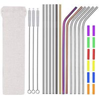 Reusable Stainless Steel Drinking Straws-Multicolor Colorful Metal Drinking Straws 8.5" 10.5" for 20oz 30oz Tumblers Yeti Dishwasher Safe(1 Portable Bag+3 Cleaning Brushes+12 Straws+12 Silicone Tips)