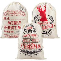 ANPHSIN Pack of 2 Christmas Santa Sacks - Large Size Personalized Burlap Canvas Xmas Gifts Bags with Drawstring for Kids (3 pcs Burlap)