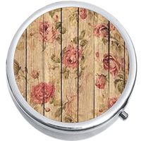 Wood Roses Flowers Medicine Vitamin Pill Box