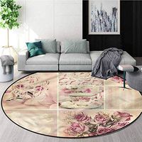 RUGSMAT Shabby Chic Round Rugs for Bedroom,Vintage Lace Cups Design Non-Slip Fabric Round Rugs for Bedroom Diameter-35