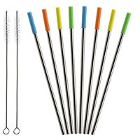 COMOOO Reusable Stainless Steel Straws,Metal Drinking Straws With Colorful Silicon Tips & Carry Bag,Cleaning Brushes For Yeti/Ozark/Rtic/Arctic 20/30oz (10.5 inch": 8 straight)