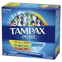 Tampax Pearl Plastic Tampons, Triple pack, Regular/super Plus Absorbency, Unscented, 34 Count
