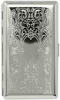 Silver Victorian Scroll (Half Pack 120s) Metal-Plated Cigarette Case & Stash Box with Mirror