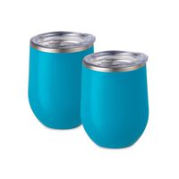 Maars Bev Stainless Steel Stemless Wine Glass Tumbler with Lid, Vacuum Insulated 12 oz Aqua Cup | Spill Proof, Travel Friendly, Fun Cocktail Drinkware - 2 Pack Set