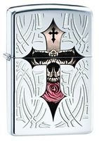 Zippo Skull and Cross Pocket Lighter, High Polish Chrome