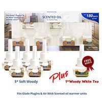 Clean-n-Fresh Scented Oil Refills，5pc Soft Woody + Free Bonus 1pc Woody White Tea, 120ml 4oz, Fits Glade & Air Wick Warmer (NOT Include)