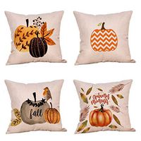 Indexshop Pumpkin Throw Pillow Cover, Halloween Happy Pumpkin Spice Thanksgiving Throw Pillow Cover Cushion Case 18 x 18 Inch Cotton Linen Autumn Fall Halloween Home Decor (A)