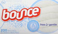 Bounce Fabric Softener Dryer Sheets, Free & Gentle, 200 Count - Packaging May Vary