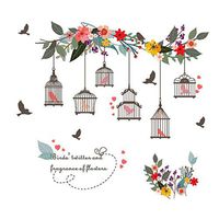 sakd Wall Stickers Birdcage Wall Affixed Cartoon Decoration Decals Removable Kids Bedroom Family Home Resting Living Room Decorative