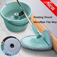 Uplord 360°Rotating Head Easy Magic Floor Mop Head,Rotating Mop Bucket,Round Microfiber Flat Mop,2X mop Head,1x mop Handle,1x Rotating mop Bucket