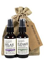 Relax + Elevate, Lavender & Eucalyptus Aromatherapy Mini Gift Set, Lavender Pillow Spray, Free 30 MIN Sleep Audio, Eucalyptus Spa, Eucalyptus Shower Spray, 2 oz Bottles with Gift Bag, eunoia naturals