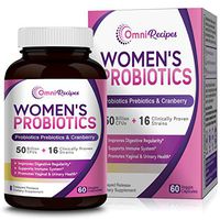 OmniRecipes Probiotic for Women, 60 Caps 50 Billion CFU 16 Strains, with Organic Prebiotics Cranberry for Digestive Immune Vaginal & Urinary Health, Shelf Stable, Delayed Release, No Soy Gluten Dairy