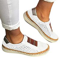 Veodhekai Womens Shoes Hollow-Out Round Toe Slip On Shoes Flat with Sneakers Breathable White