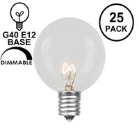 Novelty Lights 25 Pack G40 Outdoor Globe Replacement Bulbs, Clear, C7/E12 Candelabra Base, 5 Watt