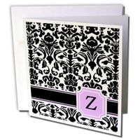 3dRose Personal initial Z monogrammed pink black and white damask pattern girly stylish - Greeting Cards, 6 x 6 inches, set of 12 (gc_154401_2)