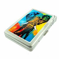 Classic Elephant Art Design S20 Cigarette Case Lighter Smoking King Size Cigarettes Silver Metal Wallet 4" X 2.75" RFID Protection