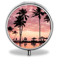Palms Pill Case, Round Stainless Drug Organizer Container Medicine Cover for Pocket Daily&Weekly