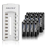 Tenberly 8 Pack 1.2V AAA300mAh Rechargeable Battery with 8 Count AA600mAh 1.2V Ni-MH Pre-Charged Rechargeable Battery with 8 Bay AA AAA Ni-MH Battery Charger