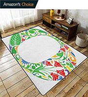 YucouHome Letter O Moroccan Area Rug for Girls Room, Floral Font O Circle with Colorful Jungle Flowers and Big Leaves Vintage Natural, Fashionable High Class Living Dinning Room(8'x 10') Multicolor