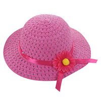 Meidexian888 Baby Flower Straw Beach Hats, Kid Spring And Summer Outdoor Foldable Mesh Wide Brim Fisherman Hat Visor (Hot Pink)