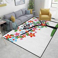 Nursery Novelty Bath Rugs, Two Flirty Owls on a Tree with Colorful Flowers Adorable Birdies Summer Nature, Durable Carpet Area rug - Living Dinning Room Bedroom Rugs and Carpets(4'x 6') Multicolor