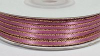 Ben Collection 1/8" X 100 Yards Double Face Satin Ribbon with Metallic Gold & Silver Edge (Mauve & Gold)