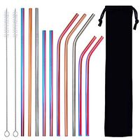 Yshiny Multi-Color Stainless Steel Straws Set Of 10 Reusable Drinking Straws Metal Straws With 2 Cleaning Brush For 20oz/30oz Tumblers