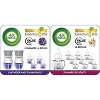 Air Wick Plug in Scented Oil Starter Kit, 2 Warmers + 6 Refills, Lavender & Chamomile, Air Freshener and Oil 10 Refills, Summer Delights, Eco Friendly, Essential Oils, Air Freshener