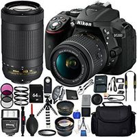 Nikon D5300 with AF-P DX 18-55mm f/3.5-5.6G VR + Nikon AF-P DX 70-300mm f/4.5-6.3G ED VR 19PC Accessory Bundle - Includes 64GB SD Memory Card + Digital Slave Flash + Hand/Wrist Strap + MORE