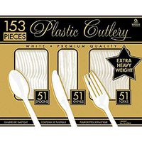 Amscan 43907.08 Premium Heavy Weight Plastic Assorted Cutlery, Multi Sizes, White