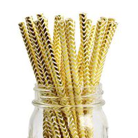SSORA Paper Drinking Straws Biodegradable Disposable Foil Metallic Gold Chevron for Birthday Party Wedding Decorations Pack of 100