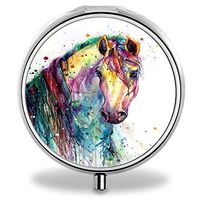 Horse Pill Case, Round Stainless Drug Organizer Container Medicine Cover for Pocket Daily&Weekly