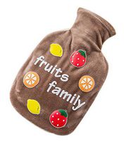 Small Plush Creative Rubber Hot Water Bottle, Brown and Fruits