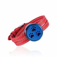 wonderful jewerly Lovely Multi Color Pet Pawprint Aromatherapy Locket Bracelet Essential Oil Diffuser Locket Leather Wristband (Red)