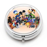 Disney Donald Duck Mickey Mouse Goofy Kingdom Hearts Paintings Custom Round Silver Pill Box Pocket 2.1 inches Medicine Tablet Holder Organizer Case for Purse