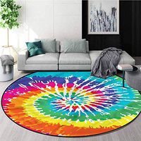 RUGSMAT Rainbow Warm Soft Cotton Luxury Plush Baby Rugs,Rainbow Tie Dye Grunge Learning Carpet Non Skid Nursery Kids Area Rug for Playroom Diameter-39