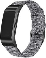 bayite Canvas Bands Compatible with Fitbit Charge 2, Soft Classic Replacement Wristband Straps Women Men, Charcoal with Black Connector Large (6.7-8.1 Inch)