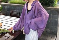 MOM 2018 summer sun protection clothing women's long thin V-neck jacket breathable ultra-thin loose fashion wild,purple,Average code