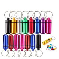 Mini Waterproof Aluminum Pill Container Cache Drug Box with Keychain - Colorful Outdoor Camping Travel Traveling Portable Pill Capsule/Match Case Bottle (15Pc Mini Size, Random Colors)