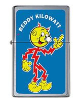 Reddy Kilowatt Flip Top Lighter Brushed Chrome with Vinyl Image and tin