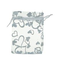 Housweety 25pcs 9cm x12cm New Organza White Hearts Charms Wedding Favours/Xmas Gift Bags